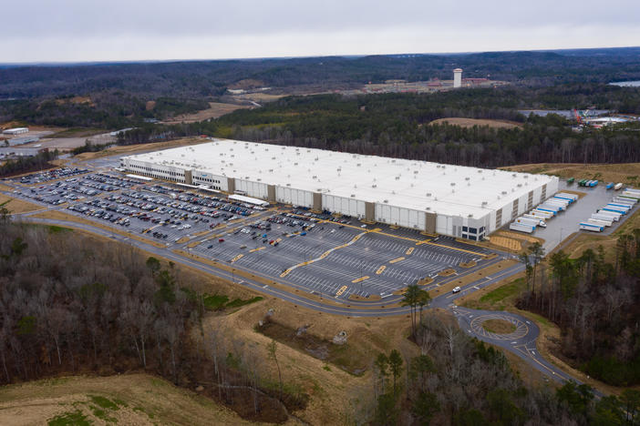 A vote tally begins in a union election at Amazon's warehouse in Bessemer, Ala., pictured here on Feb. 6.