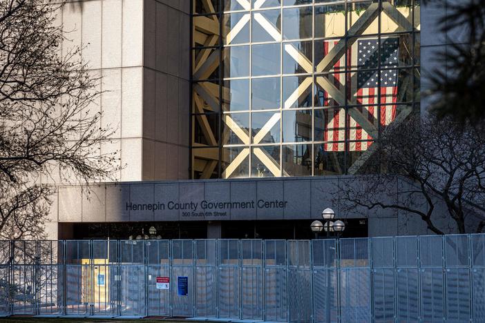 The Hennepin County Government Center is pictured on the third day of jury selection in the trial of former Minneapolis police officer Derek Chauvin on March 11. The prosecution and defense made their opening arguments on Monday morning.