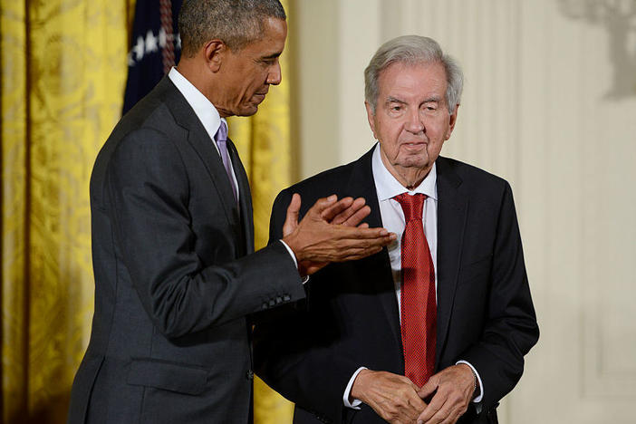 President Barack Obama presents novelist, essayist and screenwriter Larry McMurtry with the National Humanities Medal in September 2015.