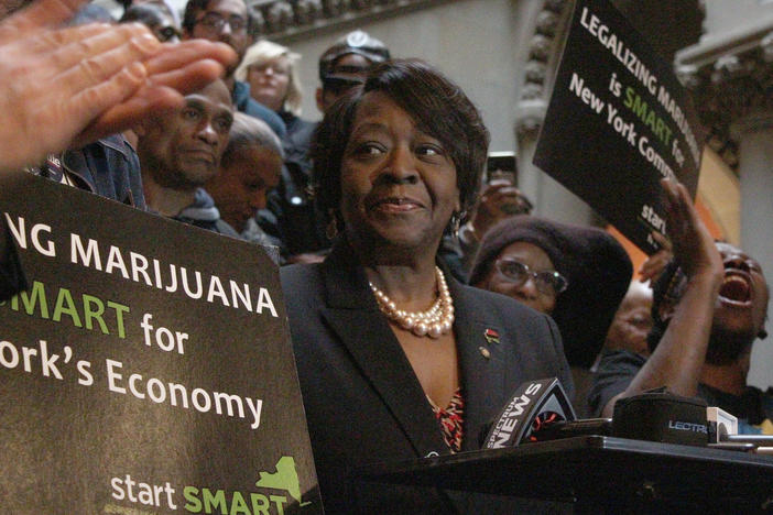 Assemblywoman Crystal Peoples-Stokes, a Democrat who represents Buffalo, speaks at a January 2020 rally for marijuana legalization at the New York state Capitol in Albany.