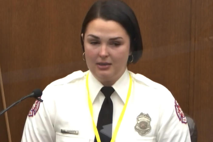 Minneapolis firefighter Genevieve Hansen testifies Tuesday in the trial of former police officer Derek Chauvin in the May 25, 2020, death of George Floyd.