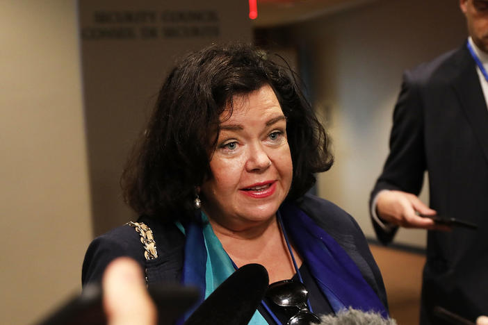 U.K. Ambassador to the U.S. Karen Pierce, pictured in a previous role in 2018, talked with NPR about the country's outline of its future foreign policy.