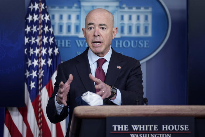 Homeland Security Secretary Alejandro Mayorkas speaks at the White House on March 1. He has pledged to reduce the processing of many asylum cases from "years to months."