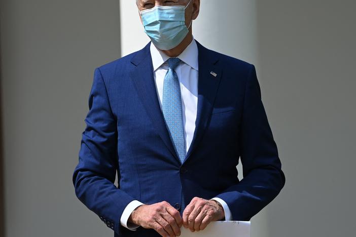 President Biden looks on after speaking during an event about gun violence prevention in the Rose Garden of the White House on April 8.