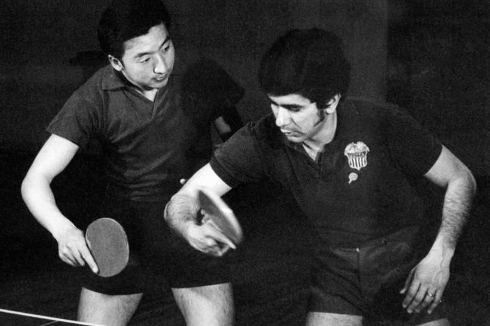 Chinese and U.S. table tennis players train together in April 1971 in Beijing. April 10 marks the 50th anniversary of what became known as pingpong diplomacy between the two nations.