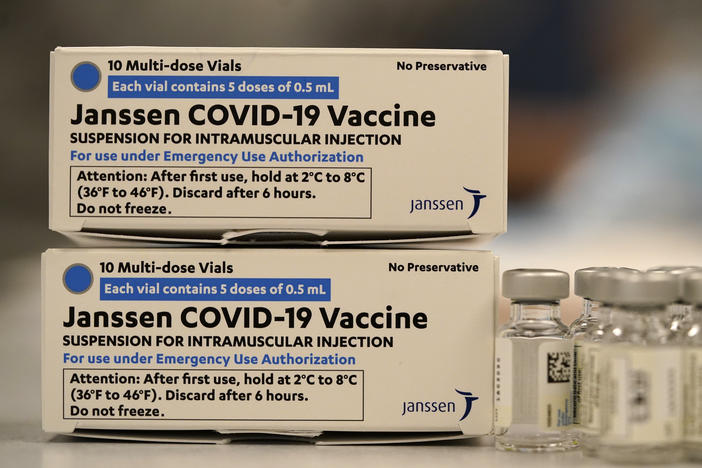 The U.S. Food and Drug Administration and the Centers for Disease Control and Prevention have recommended a pause in the use of the Johnson & Johnson COVID-19 vaccine, shown here in a hospital in Denver.