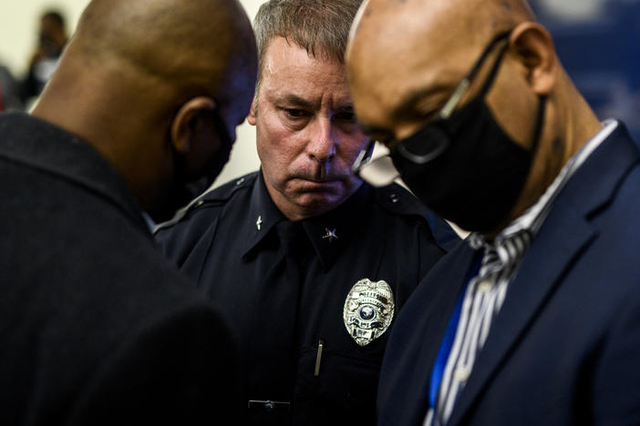 Brooklyn Center Police Chief Tim Gannon at Monday's news conference regarding the killing of Daunte Wright. He, along with Kim Potter, who shot Wright, resigned Tuesday.