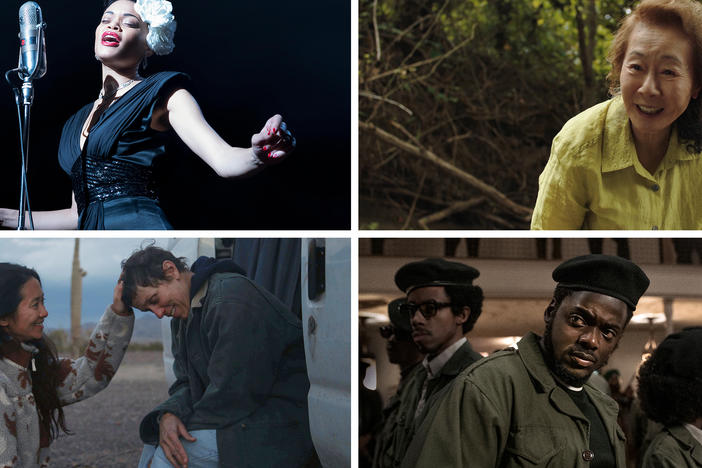 Clockwise from top left: Andra Day in <em>The</em> <em>United States vs. Billie Holiday, </em>Yuh-Jung Youn in<em> Minari, </em>Daniel Kaluuya in<em> Judas and the Black Messiah, </em>and<em> Nomadland </em>director Chloé Zhao with Frances McDormand.