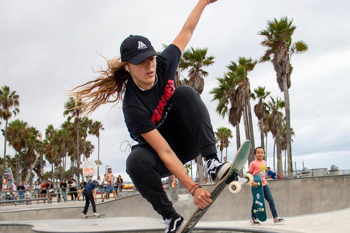 Ruby Medina is part of a community of skateboarders on TikTok, and at her local skate park in Venice, Calif. Social media is driving a huge demand for boards at her family's skate shops.