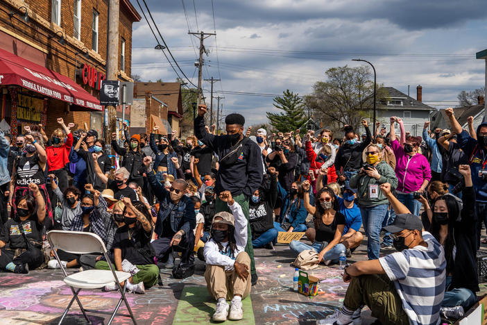 Hundreds of demonstrators attended a Sunday rally for Black and Asian solidarity at George Floyd Square in Minneapolis ahead of a possible verdict in the trial of Derek Chauvin this week.