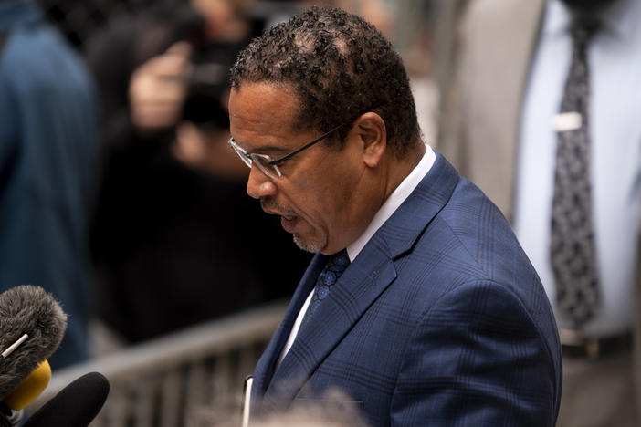 Minnesota Attorney General Keith Ellison, here in September, praised the witnesses and jurors in the Derek Chauvin trial on Tuesday.