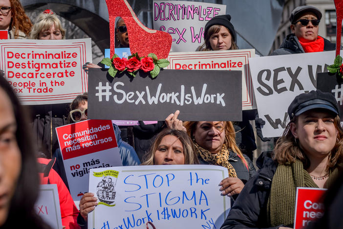 Protesters gather in New York City in February 2019 to advocate for the decriminalization of sex trades in the city and state. The Manhattan District Attorney's Office announced more than two years later it would stop prosecuting prostitution and seek the dismissal of hundreds of related cases dating back decades.