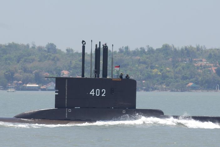 Indonesian submarine KRI Nanggala-402 is shown during preparation for an anniversary celebration of the Indonesian military in 2014 in Surabaya in East Java province.