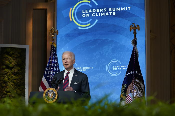 President Biden delivers opening remarks to the virtual Leaders Summit on Climate from the East Room of the White House on Thursday.