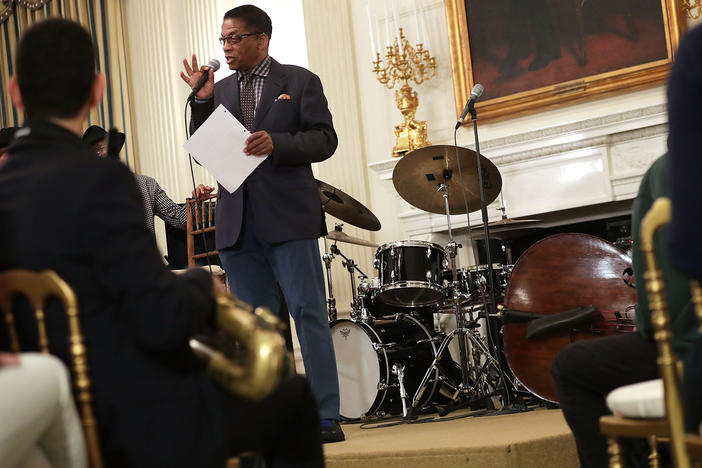 Herbie Hancock, speaking to high school students in the State Dining Room of the White House during President Obama's celebration of International Jazz Day on April 29, 2016.