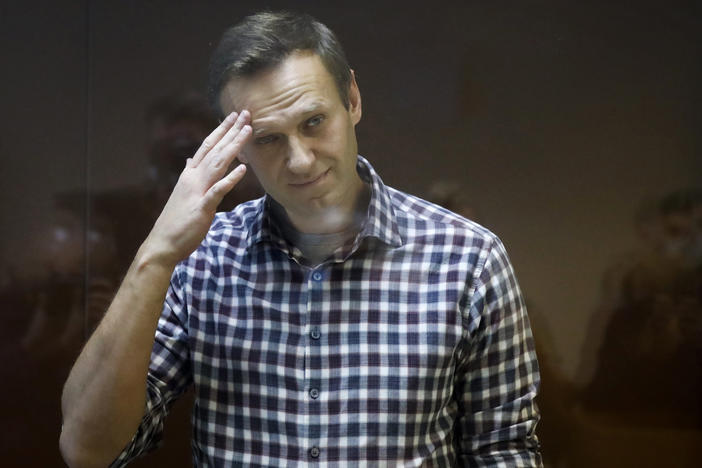 Russian opposition leader Alexei Navalny, shown here in a February court session, reportedly has lost more than 30 pounds since his arrest.