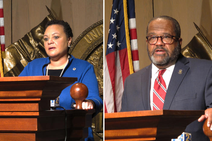 Louisiana state Sens. Karen Carter Peterson and Troy Carter, pictured on Jan. 20, are in a runoff election in the race for the 2nd Congressional District seat on Saturday.