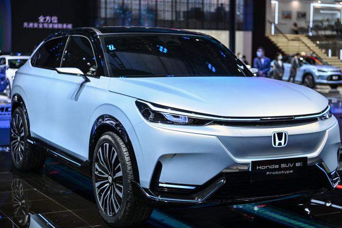 A Honda SUV E prototype is displayed during the 19th Shanghai International Automobile Industry Exhibition in Shanghai on April 20. Honda says battery-powered SUVs will be a key part of its plan to sell exclusively zero-emissions vehicles by 2040.