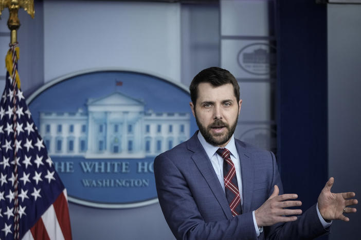 Brian Deese, director of the White House National Economic Council, speaks to reporters at the White House Monday about the American Families Plan.