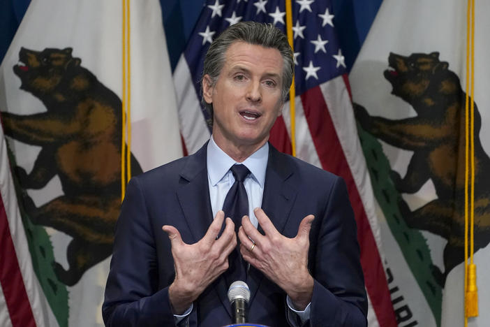 California Gov. Gavin Newsom outlines his 2021-2022 state budget proposal during a news conference in Sacramento, Calif., in January. A petition has collected sufficient signatures to force Newsom into a recall election.