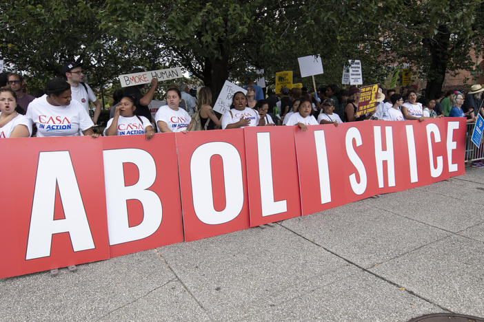 Protesters in Baltimore call for the abolition of ICE in 2019.