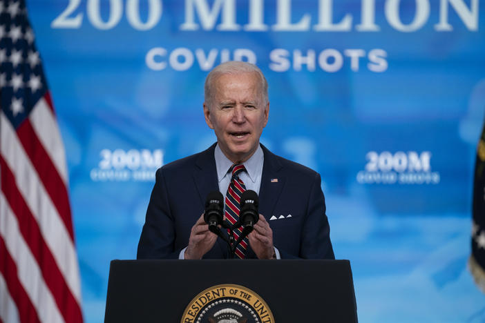 When President Biden arrives to give his speech to a joint session of Congress on Wednesday night, he will be masked as he enters what will be a noticeably less crowded, more socially distanced House chamber. Here, Biden speaks about COVID-19 vaccinations at the White House.