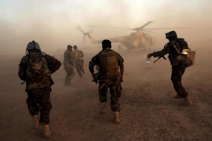 Afghan Army commandos train at the Shorab military camp in Helmand province, in southern Afghanistan in 2017. With U.S. and NATO forces leaving in the coming months, the Afghan forces will have to confront the Taliban without support from Western countries.