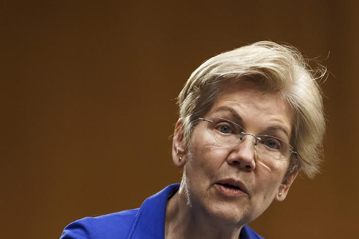 Sen. Elizabeth Warren speaks during a Senate Finance Committee hearing in Washington on Feb. 24. Warren's latest book is called <em>Persist</em>.