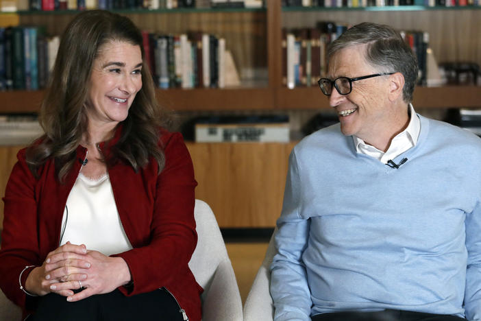 Bill and Melinda Gates smile at each other during an interview in Kirkland, Wash., in 2019. The couple announced on Monday that they are divorcing.