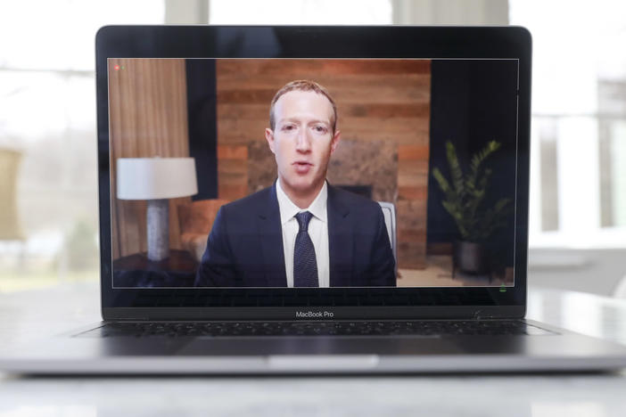 Mark Zuckerberg, CEO of Facebook, speaks virtually during a House Energy and Commerce subcommittee hearing in March.