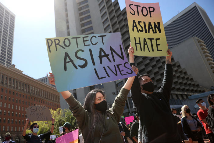 Protesters held a rally in March at San Francisco's Embarcadero Plaza in solidarity with Asian Americans who have recently been the targets of hate crimes across the United States.