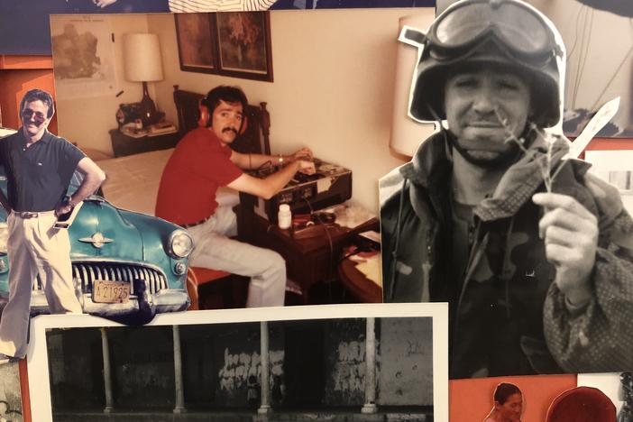 Part of a collage of images of Scott Simon reporting for NPR News from Cuba, San Salvador and Iraq.