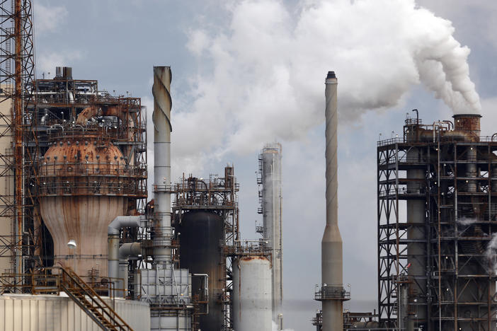 The Royal Dutch Shell refinery is seen in Norco, La. The state is a major petrochemical and oil and gas producer, but Gov. John Bel Edwards has called for a plan to dramatically reduce climate warming emissions.