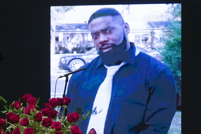An image of Andrew Brown Jr. at a memorial on Saturday.
