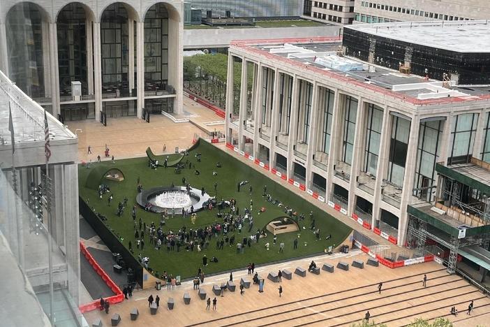 New York's Lincoln Center, as people gather for its reopening on Monday, May 10.