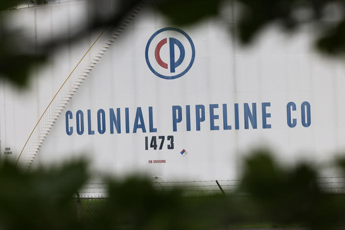 A fuel tank is seen at Colonial Pipeline's Linden Junction tank farm in Woodbridge, N.J., on May 10.