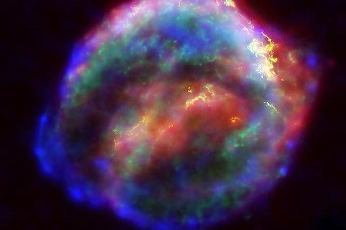 Scientists believe some heavy elements are forged when a massive star goes through its death throes and explodes as a supernova. Here, Kepler's supernova remnant was captured in a NASA image.