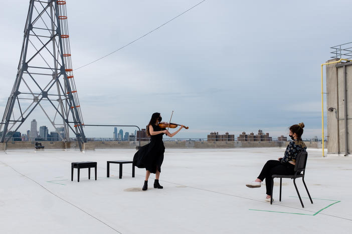Mario Gotoh performs for a single listener in a One-To-One Concert hosted by the Brooklyn Academy of Music.