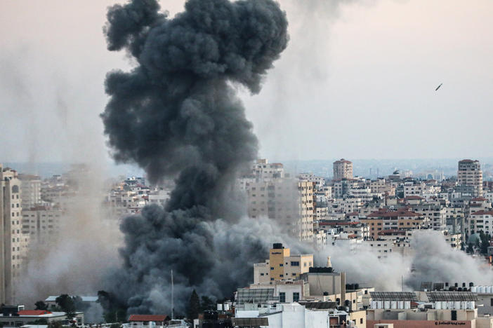 The Israeli army sends airstrikes into Gaza City on May 14, 2021.