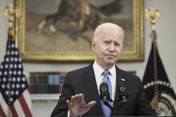 President Biden answers a question about the conflict between Israel and Hamas militants on Thursday at the White House. His public comments on the situation in the Middle East have been limited while the administration says it is focused on diplomacy behind the scenes.