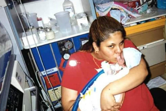 Tarah and Isaiah Acosta are seen in the hospital about a month after Isaiah's birth.