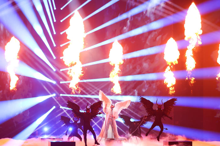 Norway's TIX (Andreas Haukeland) performs during the Eurovision Song Contest dress rehearsal in Rotterdam, Netherlands.