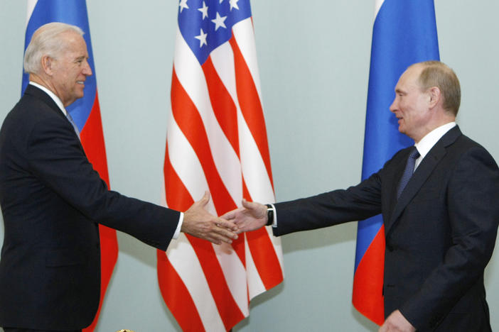 President Biden and Russian President Vladimir Putin will have a summit next month in Geneva. But it's not their first face-to-face meeting. Here, Putin greets Biden, then vice president, in March 2011 in Moscow.