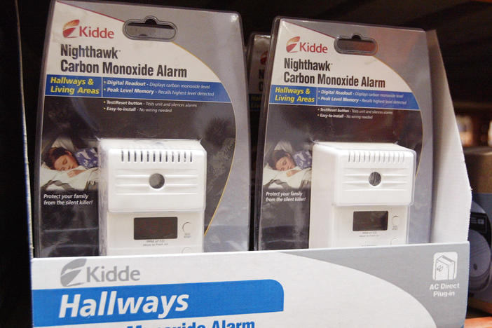 Carbon Monoxide alarms are displayed in a Home Depot store in Illinois. Although there were no deaths from Hurricane Laura, 28 people died in Louisiana and almost all of them once the hurricane passed. The storm left communities without power for weeks. Fourteen of the deaths were caused by carbon monoxide poisoning from unsafe use of emergency generators.