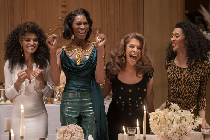 Angel (Indya Moore) celebrates her upcoming nuptials with Elektra (Dominique Jackson), Lulu (Hailie Sahar), and Blanca (MJ Rodriguez) in Season 3 of <em>Pose</em>.