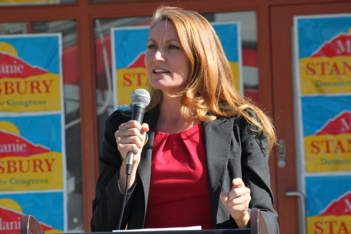 Melanie Stansbury speaks during a campaign rally in Albuquerque, N.M., on Thursday.