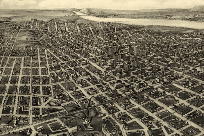 Artist Paul Rucker is creating a new multimedia work to commemorate the 100th anniversary of the Tulsa Race Massacre. That's when a thriving African American community was destroyed in a horrific act of violence that wiped out hundreds of Black-owned businesses and homes. Above, an aerial view of Tulsa, Okla., Fowler & Kelly, 1918.