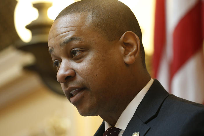 About a year after two women accused him of sexual assault, Virginia Lt. Gov. Justin Fairfax makes comments during a debate on a bill during the state Senate session at the state Capitol in Richmond in March 2020. Fairfax denies the allegations against him.