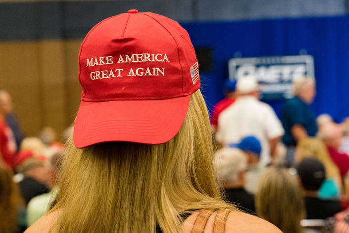 Supporters of former President Donald Trump gather to hear Reps. Marjorie Taylor Greene, R-Ga., and Matt Gaetz, R-Fla., speak last week at a rally in Dalton, Ga.