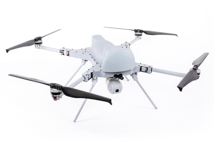 A Kargu rotary-wing attack drone loitering munition system manufactured by the STM defense company of Turkey. A U.N. report says the weapons system was used in Libya in March 2020.